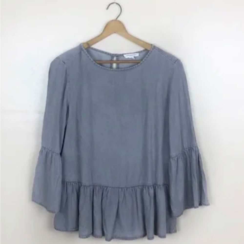 Beach Lunch Lounge Grey Bell Sleeve Ruffle Top Womens Size Small
